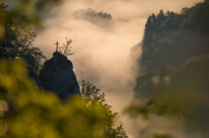 Rock Eichfelsen at sunrise, Oberes Donautal (Upper Danube valley), Beuron, Irndorf, Swabian Alb, Swabian Jura, Baden-Württemberg, Germany Rock Eichfelsen at sunrise, Oberes Donautal (Upper Danube valley), Beuron, Irndorf, Swabian Alb, Swabian Jura, Baden-Württemberg, Germany